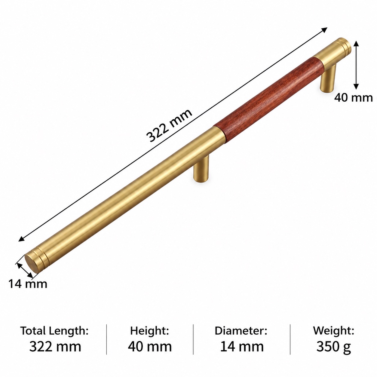 Modern Handles & Knobs T2928 in Solid brass for cabinets, wardrobes and furniture, product number T2928, T2928 - Rosewood Matte - 322mm