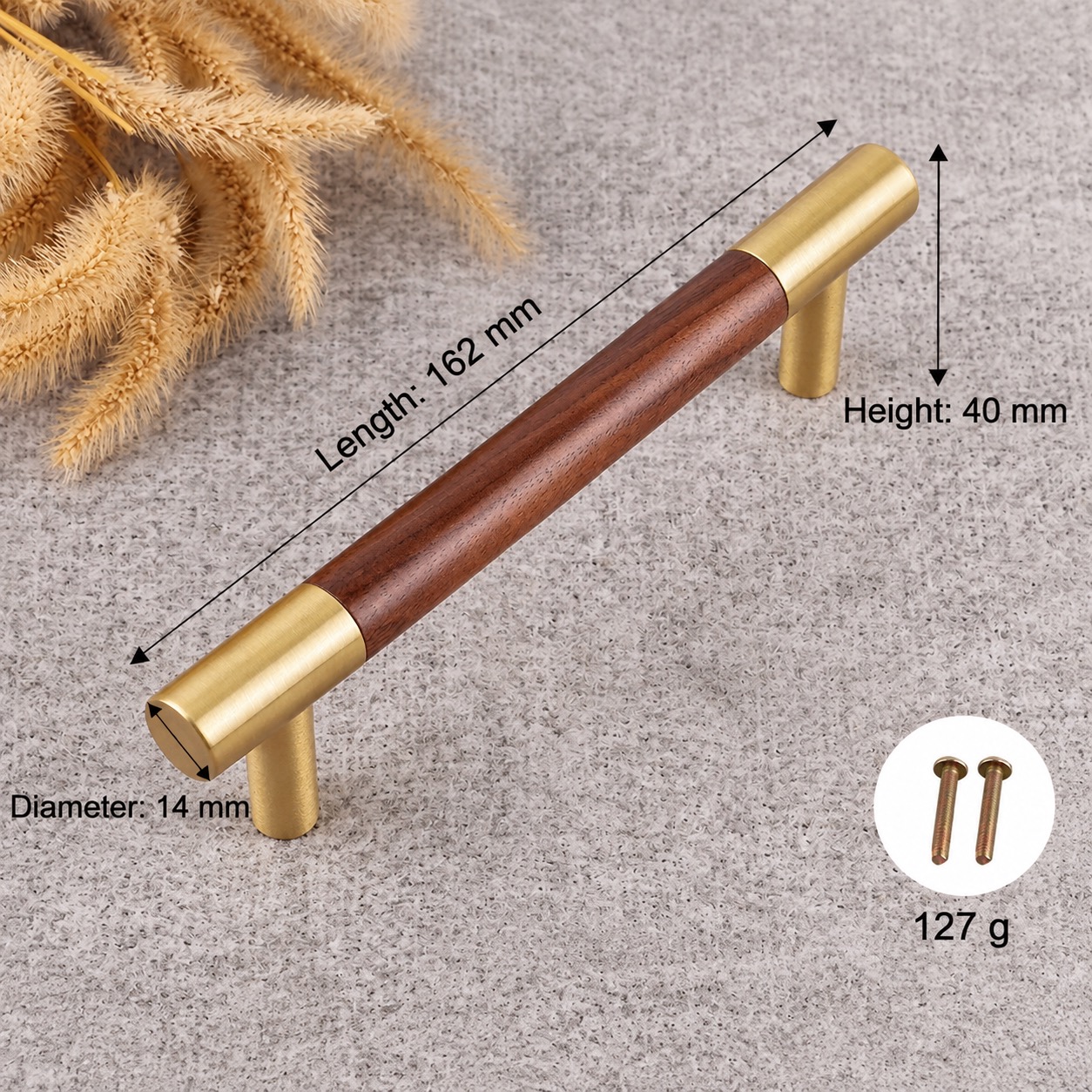 Modern Handles & Knobs T2928 in Solid brass for cabinets, wardrobes and furniture, product number T2928, T2928 - Black walnut Matte - 162mm
