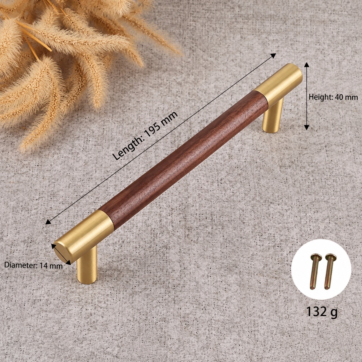 Modern Handles & Knobs T2928 in Solid brass for cabinets, wardrobes and furniture, product number T2928, T2928 - Black walnut Matte - 195mm