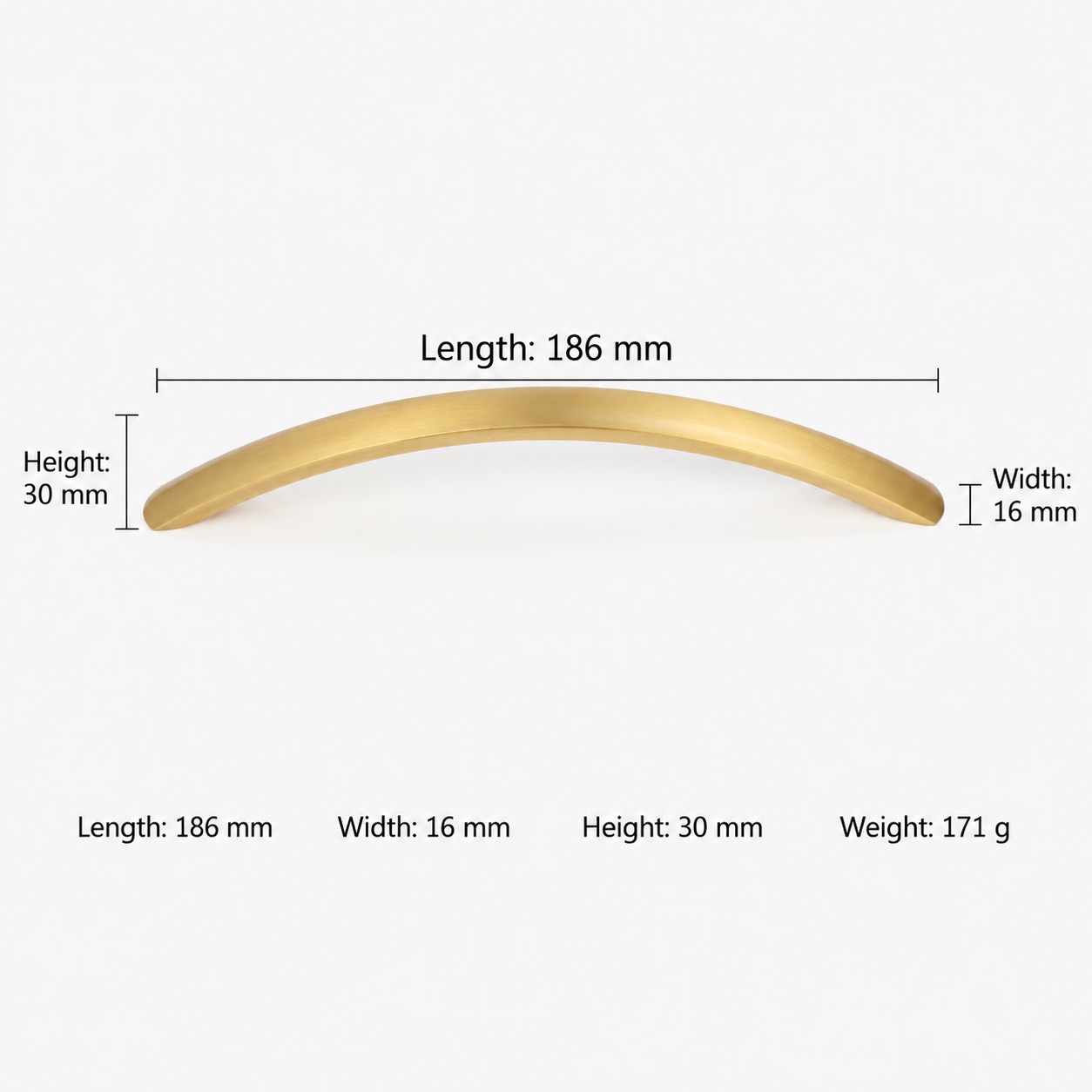 Modern Handles & Knobs T2930 in Solid brass for cabinets, wardrobes and furniture, product number T2930, T2930 - Matte - 186mm