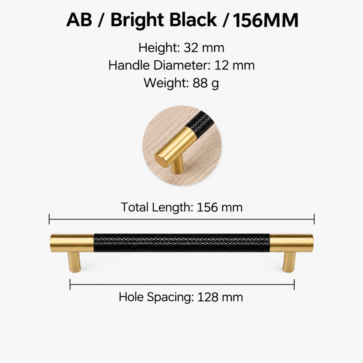 Modern Handles & Knobs T2933 in Solid brass for cabinets, wardrobes and furniture, product number T2933, T2933 - Polished black BStyle - 156mm