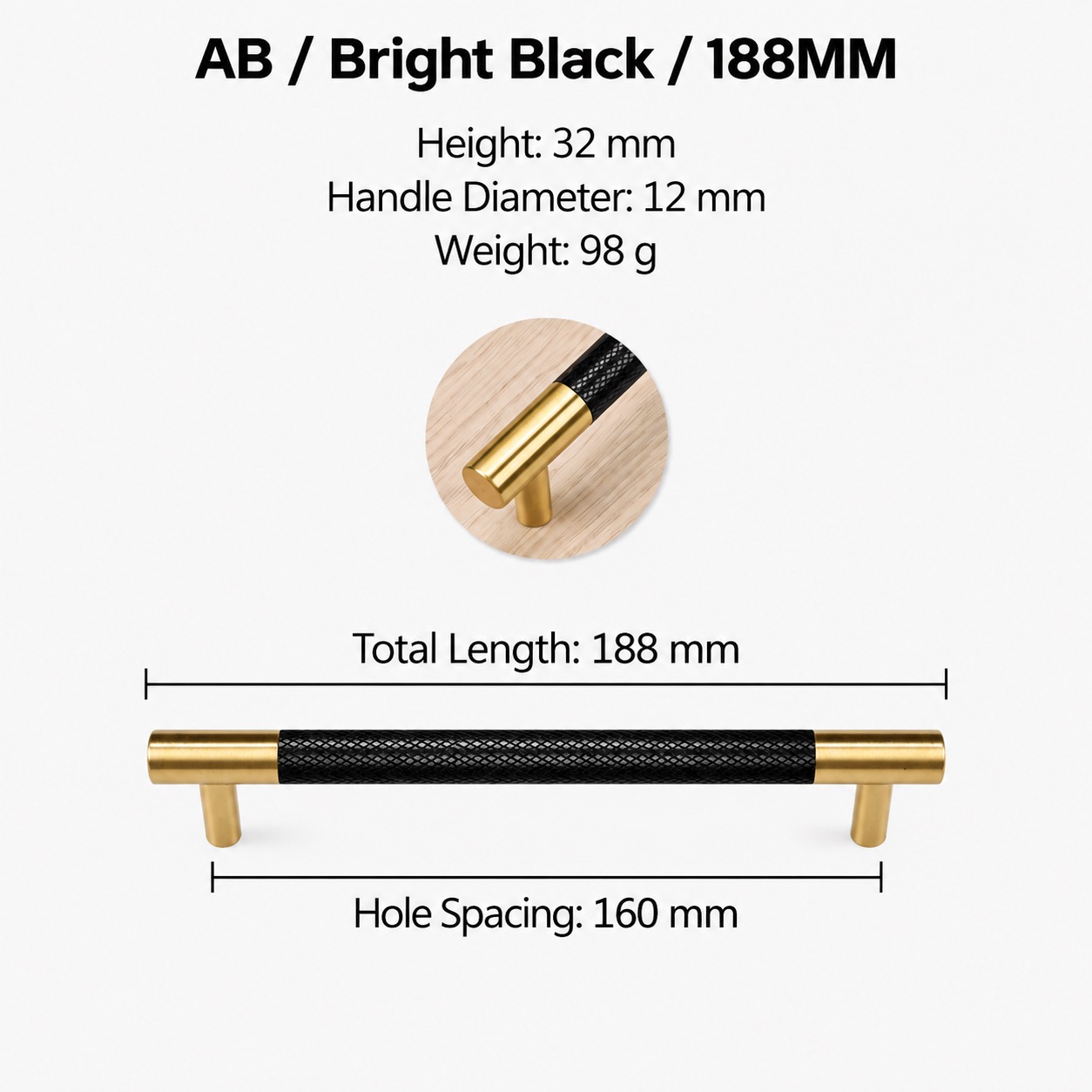 Modern Handles & Knobs T2933 in Solid brass for cabinets, wardrobes and furniture, product number T2933, T2933 - Polished black BStyle - 188mm