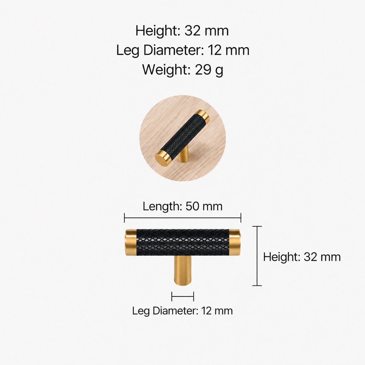 Modern Handles & Knobs T2933 in Solid brass for cabinets, wardrobes and furniture, product number T2933, T2933 - Polished black BStyle - 50mm