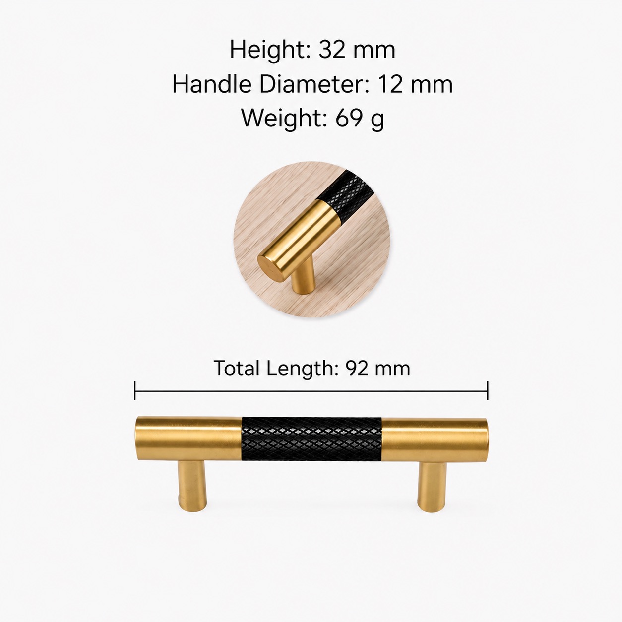 Modern Handles & Knobs T2933 in Solid brass for cabinets, wardrobes and furniture, product number T2933, T2933 - Polished black BStyle - 69mm