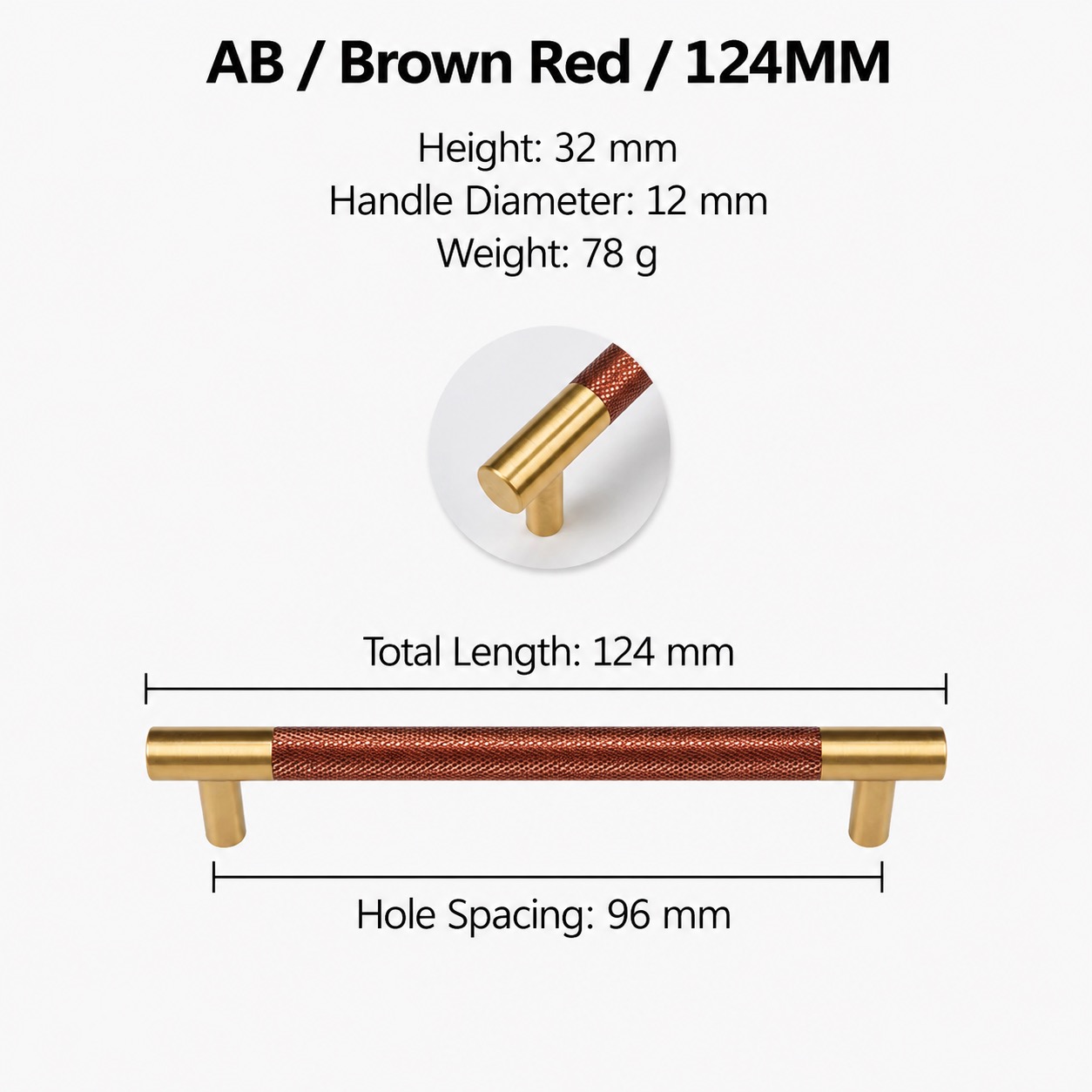 Modern Handles & Knobs T2933 in Solid brass for cabinets, wardrobes and furniture, product number T2933, T2933 - Chestnut AStyle - 124mm