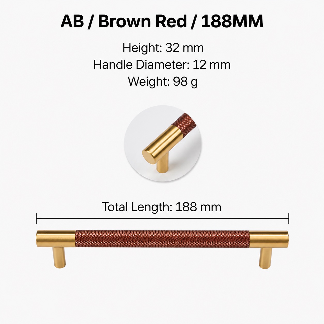 Modern Handles & Knobs T2933 in Solid brass for cabinets, wardrobes and furniture, product number T2933, T2933 - Chestnut AStyle - 188mm