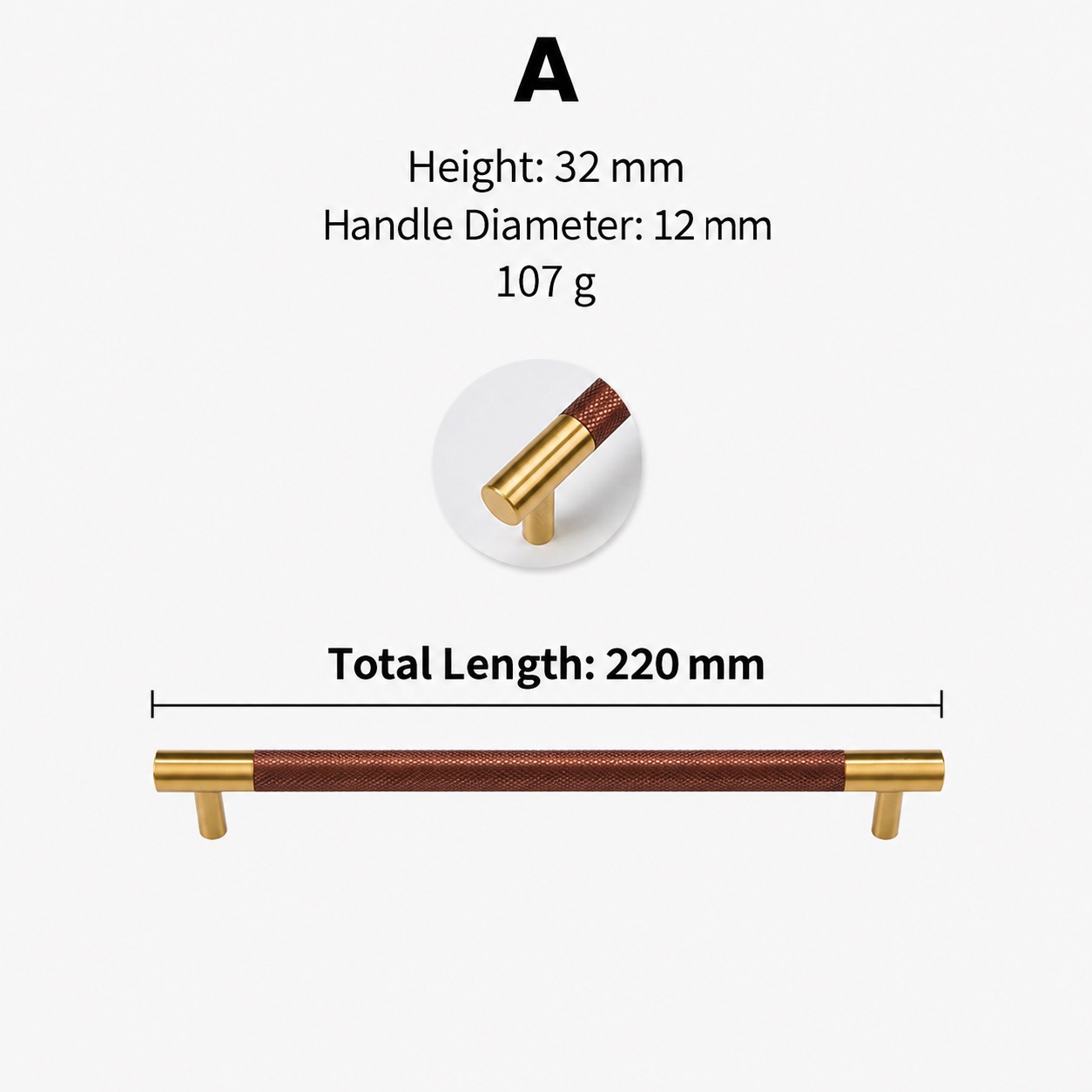 Modern Handles & Knobs T2933 in Solid brass for cabinets, wardrobes and furniture, product number T2933, T2933 - Chestnut AStyle - 220mm