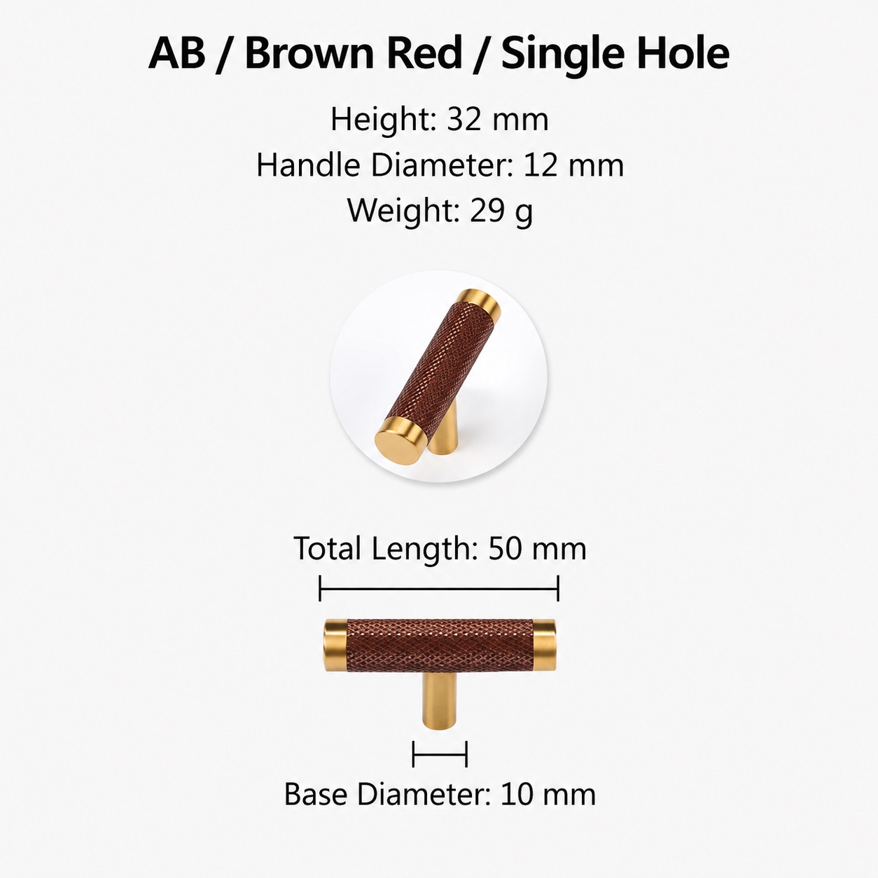 Modern Handles & Knobs T2933 in Solid brass for cabinets, wardrobes and furniture, product number T2933, T2933 - Chestnut AStyle - 50mm