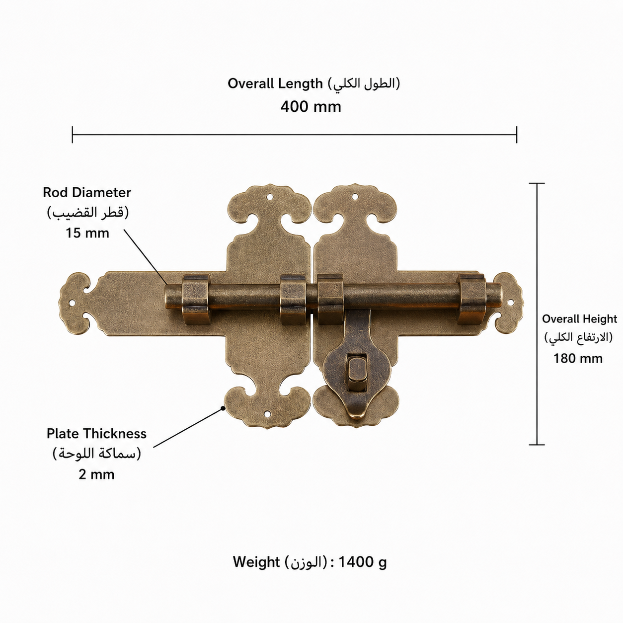Bolts & Hinges T1101 in Solid brass for doors and furniture hardware, product number T1101, T1101 - Antique bronze - 500mm