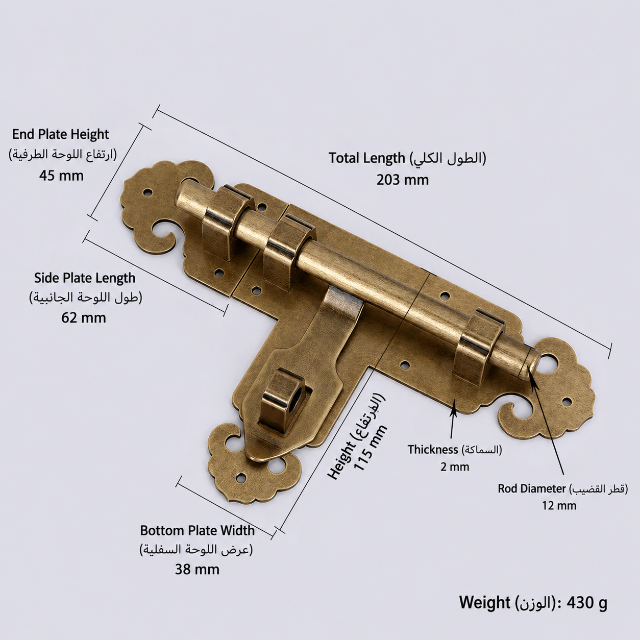 Bolts & Hinges T1102 in Solid brass for doors and furniture hardware, product number T1102, T1102 - Right opening - Antique bronze