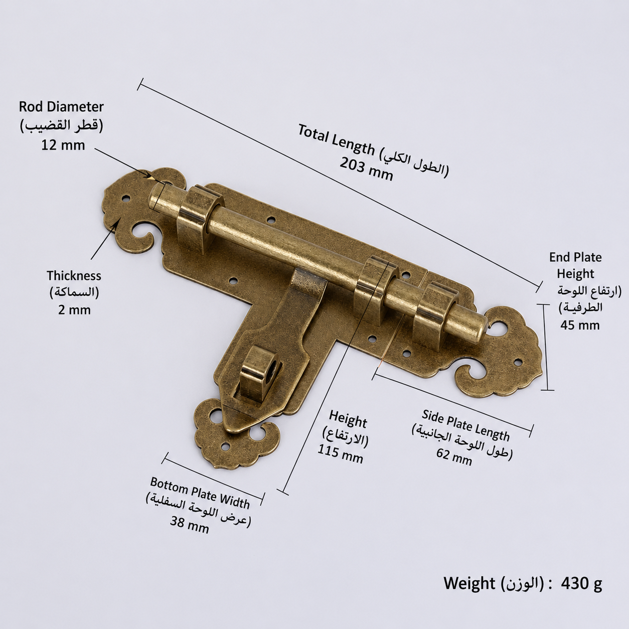 Bolts & Hinges T1102 in Solid brass for doors and furniture hardware, product number T1102, T1102 - Left opening - Antique bronze