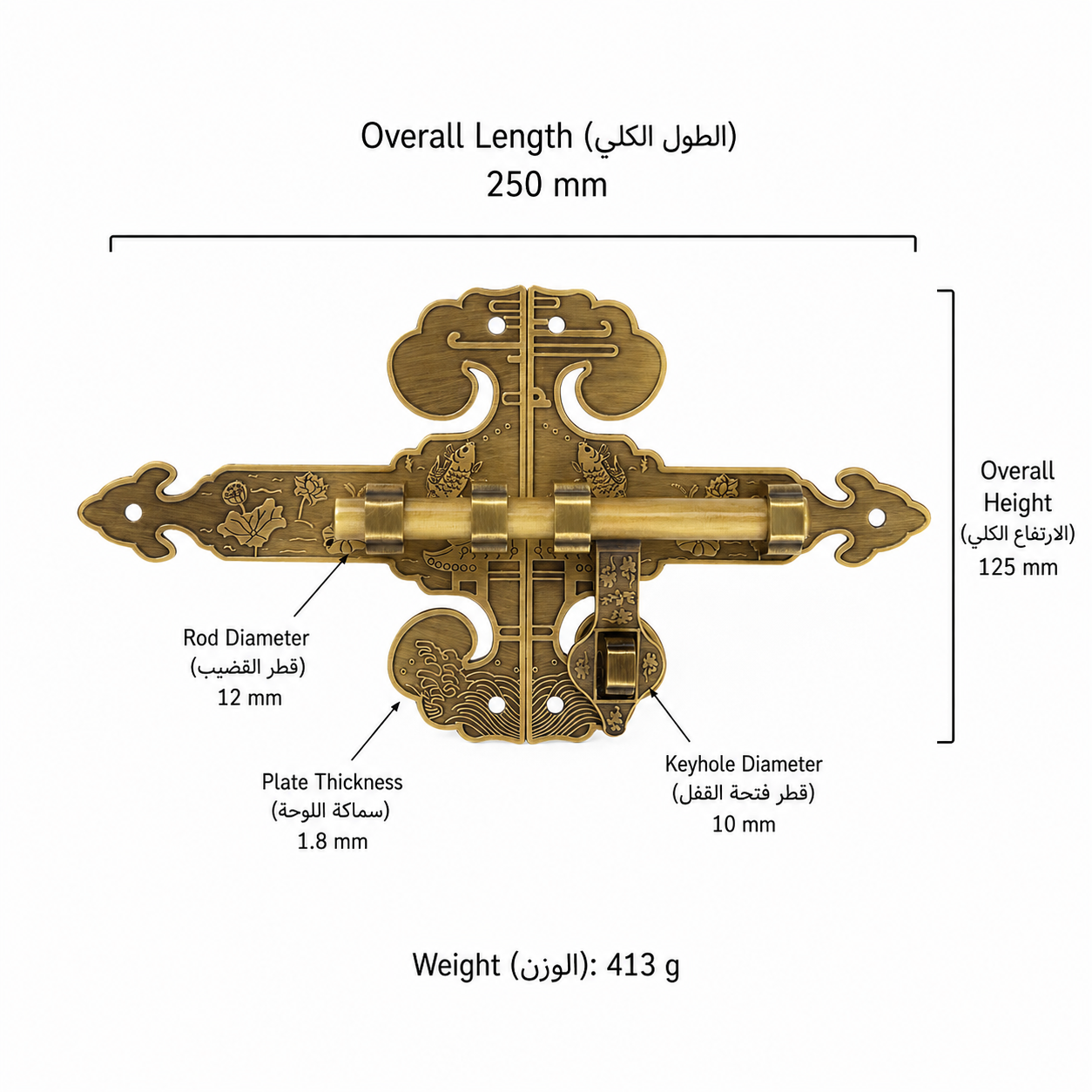 Bolts & Hinges T1105 in Solid brass for doors and furniture hardware, product number T1105, T1105 - Antique bronze - 250mm