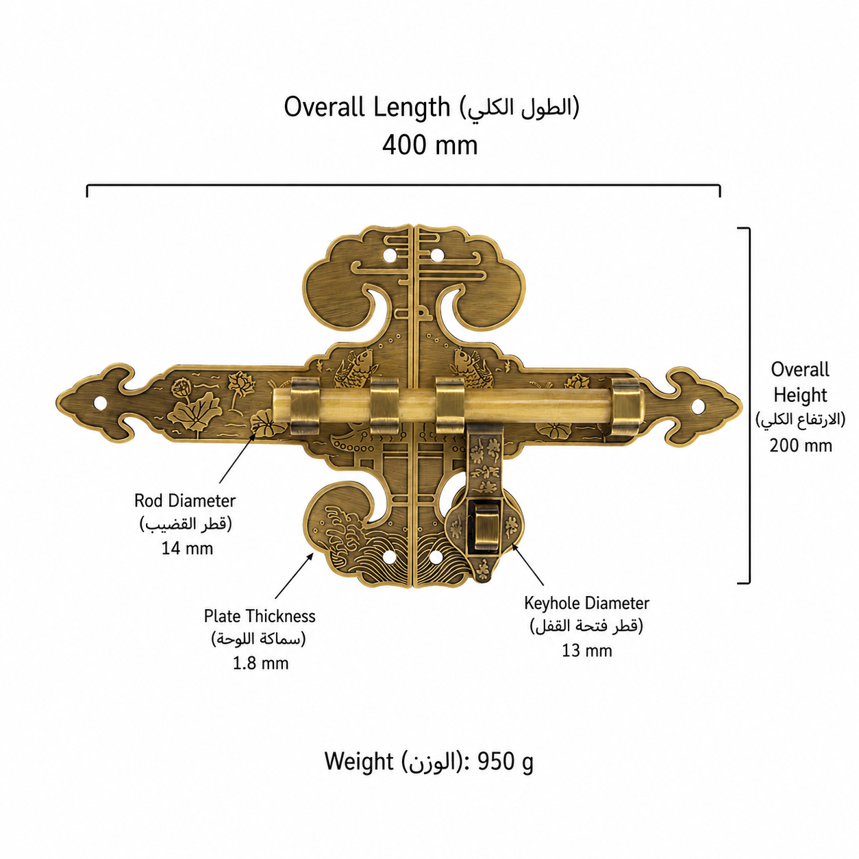 Bolts & Hinges T1105 in Solid brass for doors and furniture hardware, product number T1105, T1105 - Antique bronze - 400mm