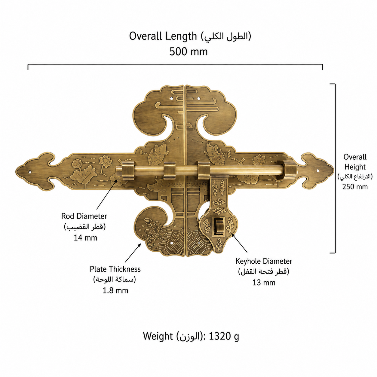 Bolts & Hinges T1105 in Solid brass for doors and furniture hardware, product number T1105, T1105 - Antique bronze - 500mm
