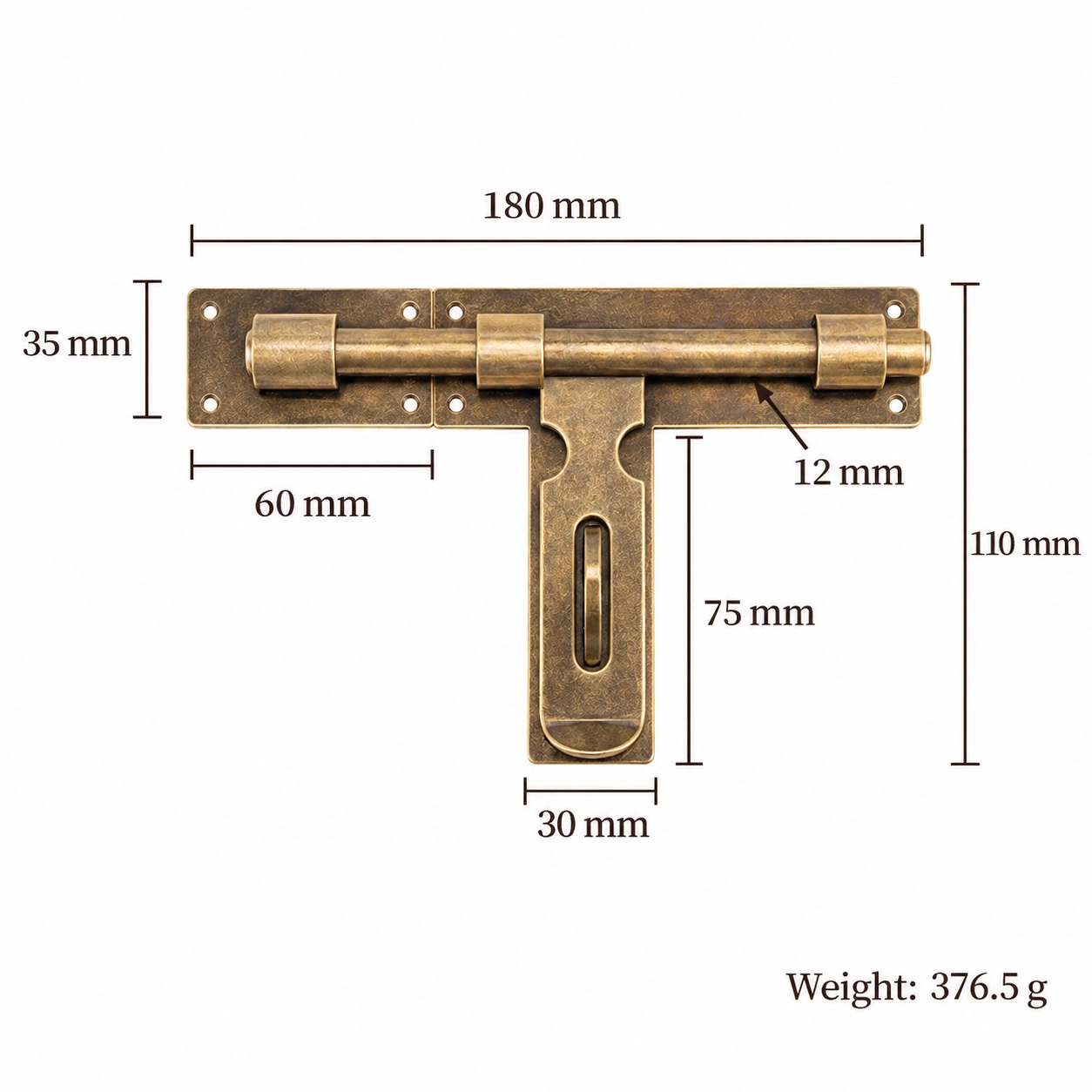 Bolts & Hinges T1209B in Solid brass for doors and furniture hardware, product number T1209B, T1209B - Antique bronze Right opening - 180mm