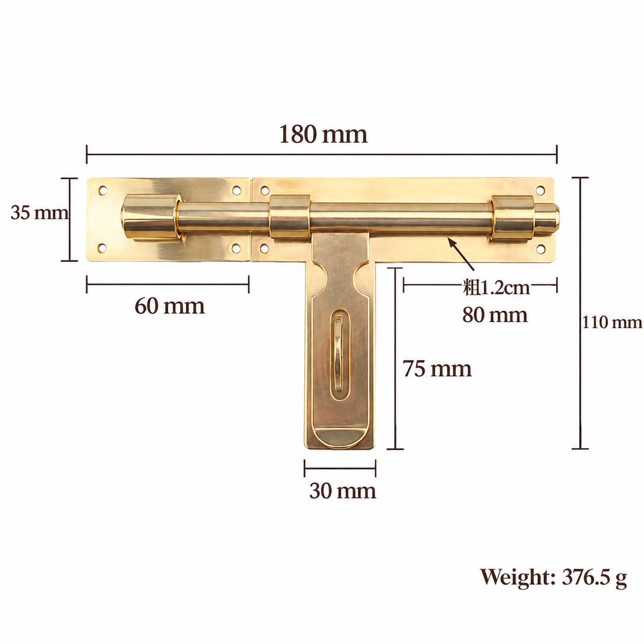 Bolts & Hinges T1209B in Solid brass for doors and furniture hardware, product number T1209B, T1209B - Brass Right opening - 180mm