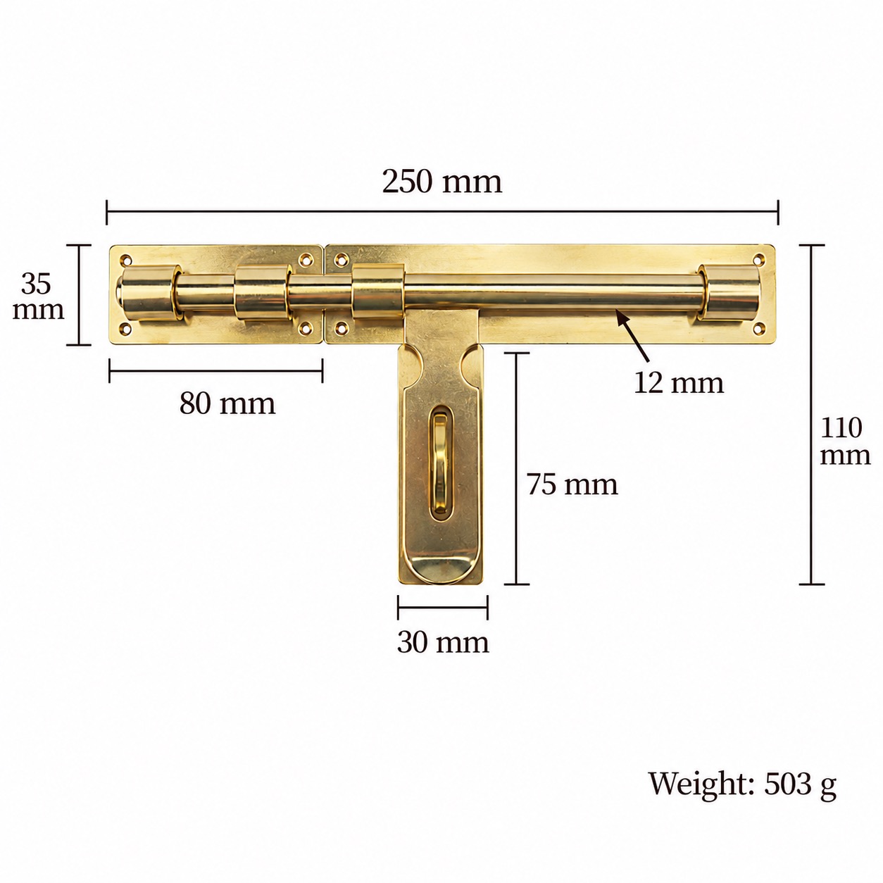 Bolts & Hinges T1209B in Solid brass for doors and furniture hardware, product number T1209B, T1209B - Brass Right opening - 250mm