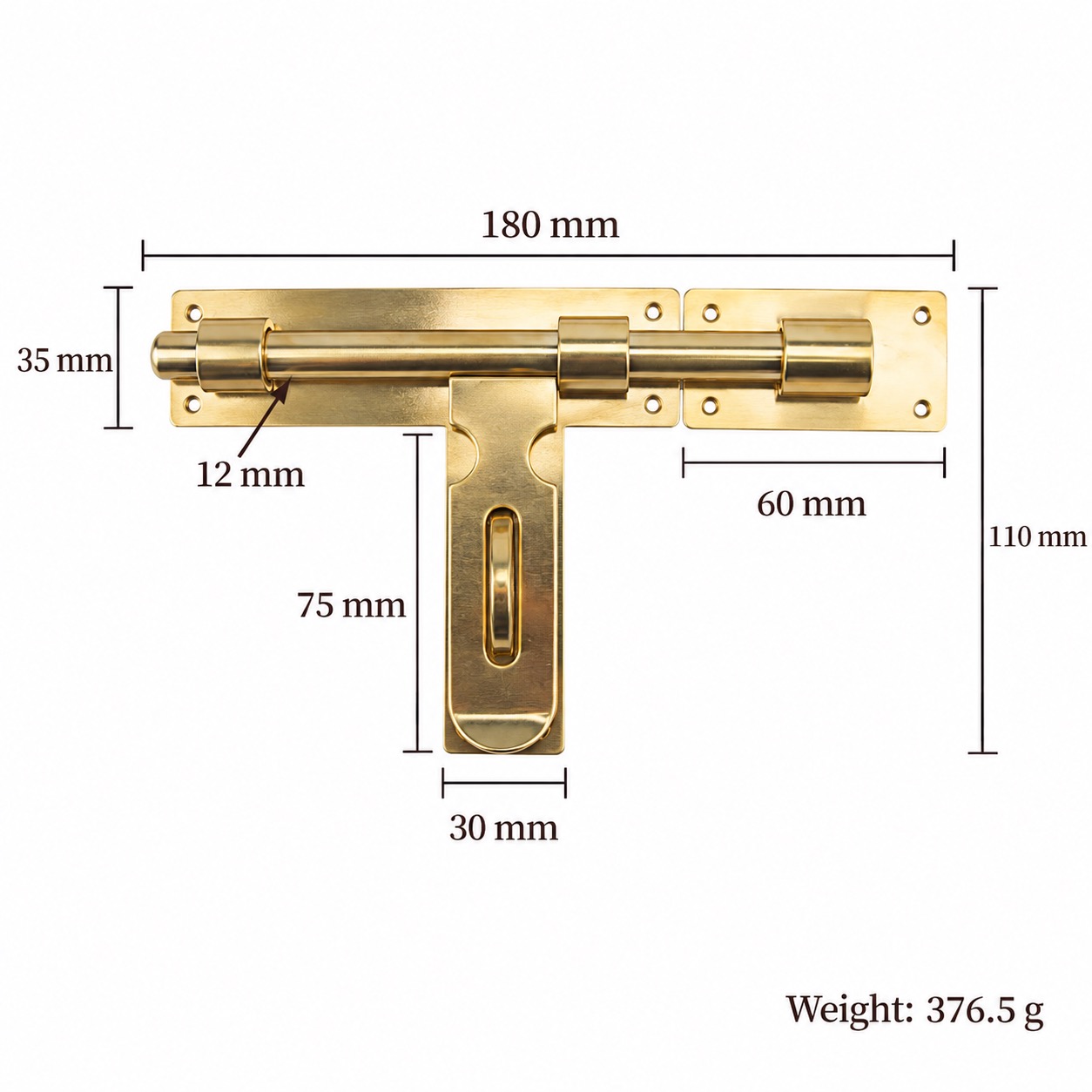 Bolts & Hinges T1209B in Solid brass for doors and furniture hardware, product number T1209B, T1209B - Brass Left opening - 180mm
