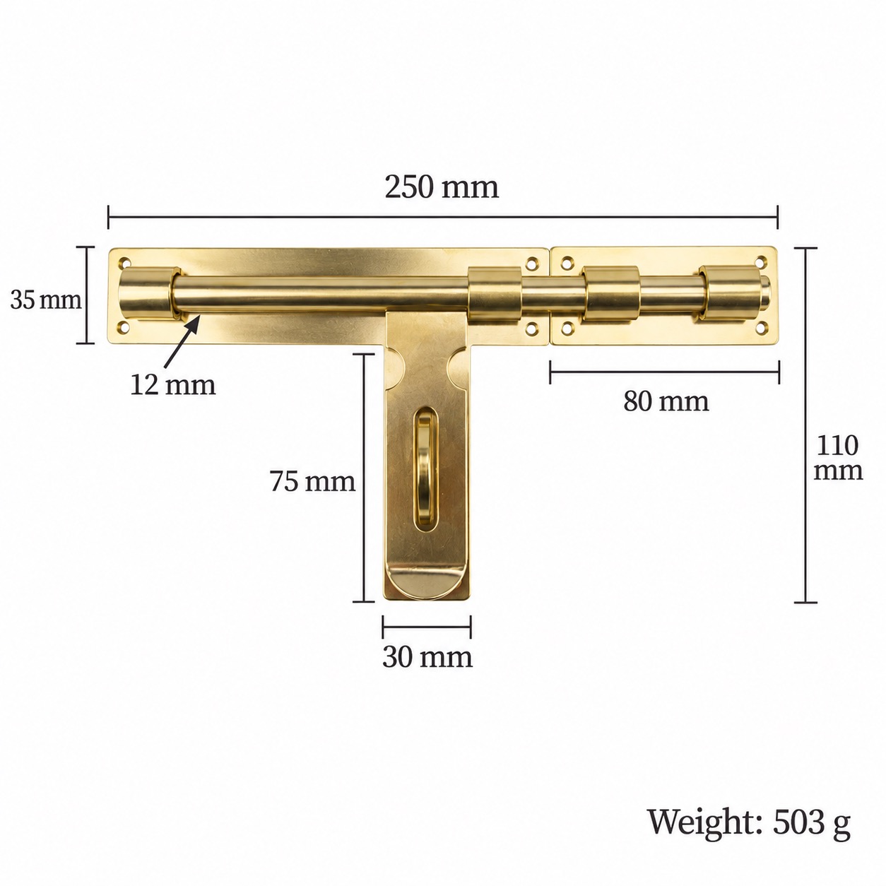 Bolts & Hinges T1209B in Solid brass for doors and furniture hardware, product number T1209B, T1209B - Brass Left opening - 250mm