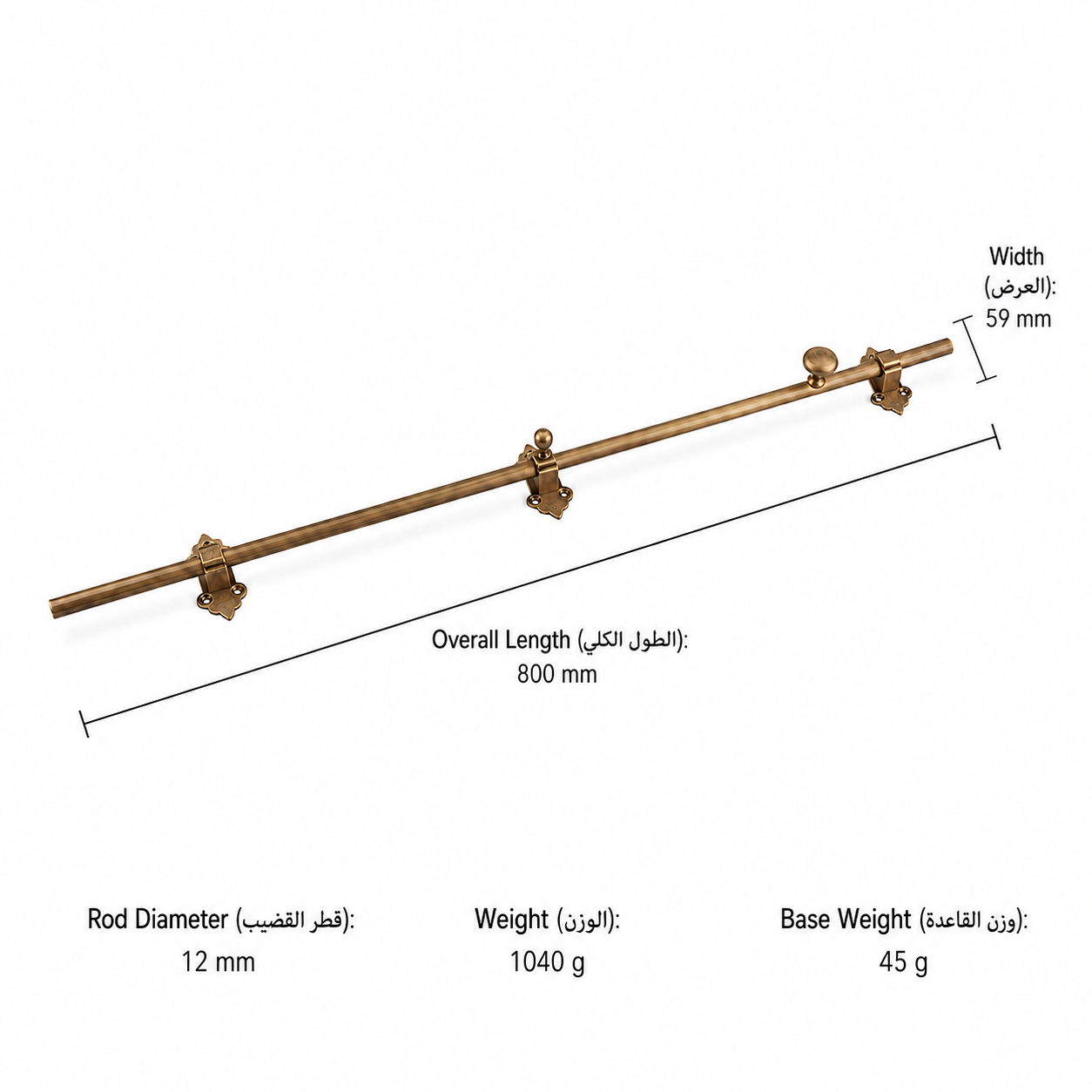 Bolts & Hinges T1210 in Solid brass for doors and furniture hardware, product number T1210, T1210 - Antique bronze - 800mm