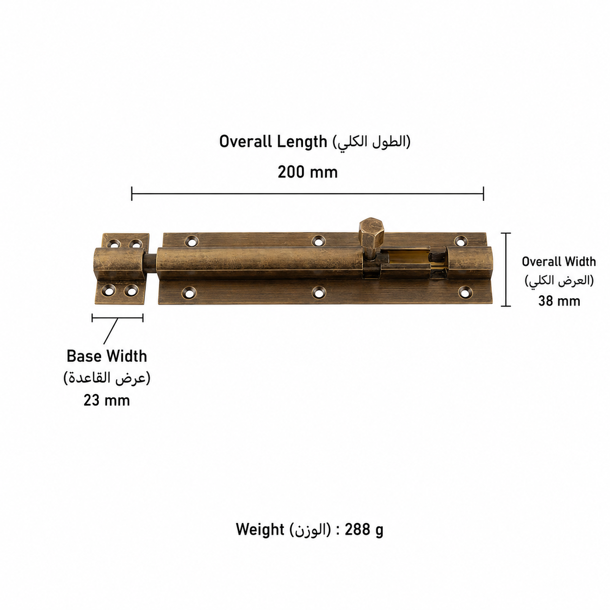 Bolts & Hinges T1302 in Solid brass for doors and furniture hardware, product number T1302, T1302 - Antique bronze - 200mm