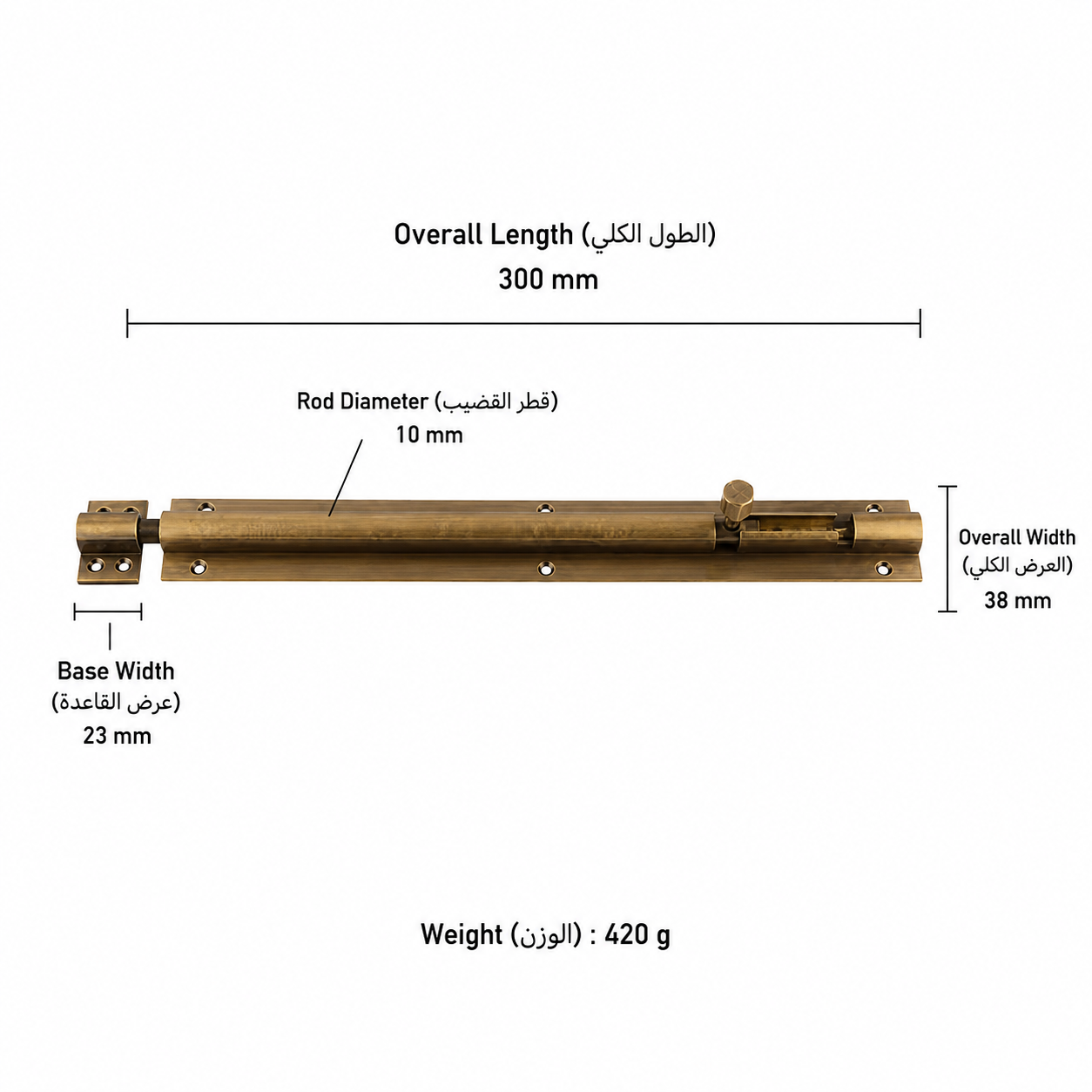Bolts & Hinges T1302 in Solid brass for doors and furniture hardware, product number T1302, T1302 - Antique bronze - 300mm