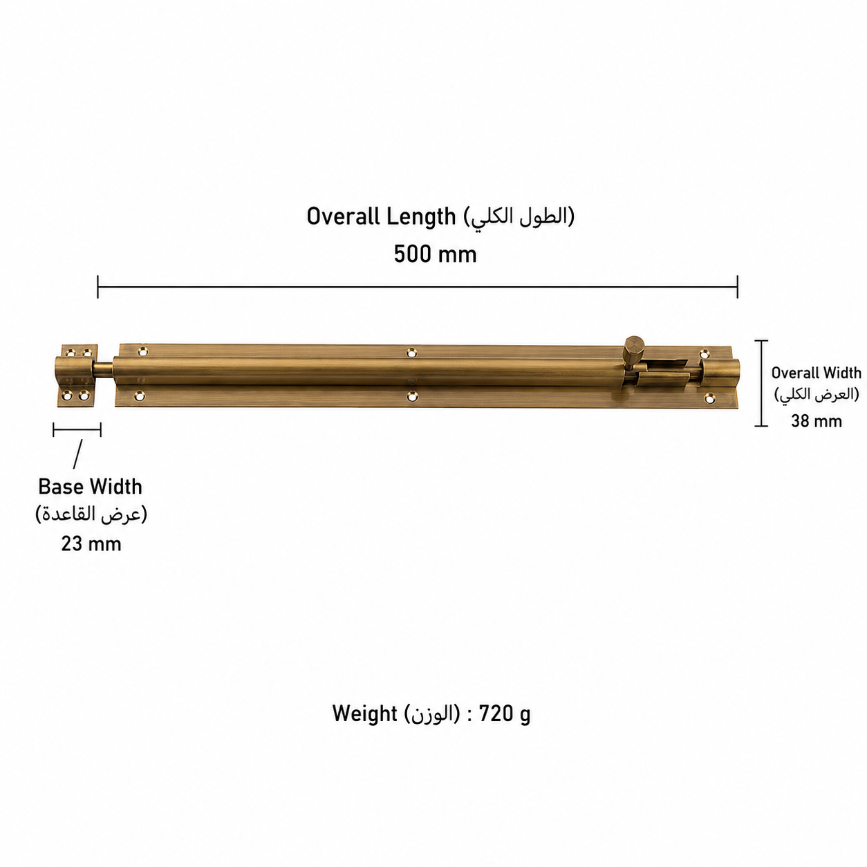 Bolts & Hinges T1302 in Solid brass for doors and furniture hardware, product number T1302, T1302 - Antique bronze - 500mm