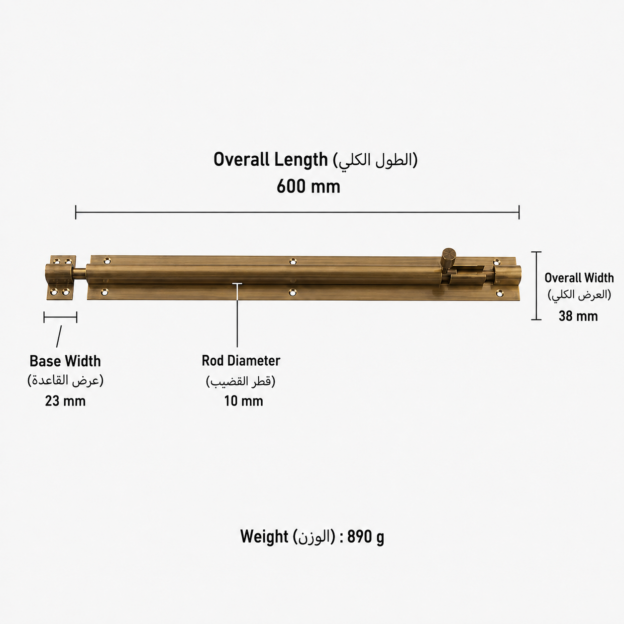 Bolts & Hinges T1302 in Solid brass for doors and furniture hardware, product number T1302, T1302 - Antique bronze - 600mm