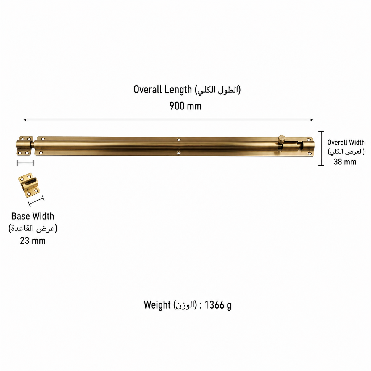 Bolts & Hinges T1302 in Solid brass for doors and furniture hardware, product number T1302, T1302 - Antique bronze - 900mm