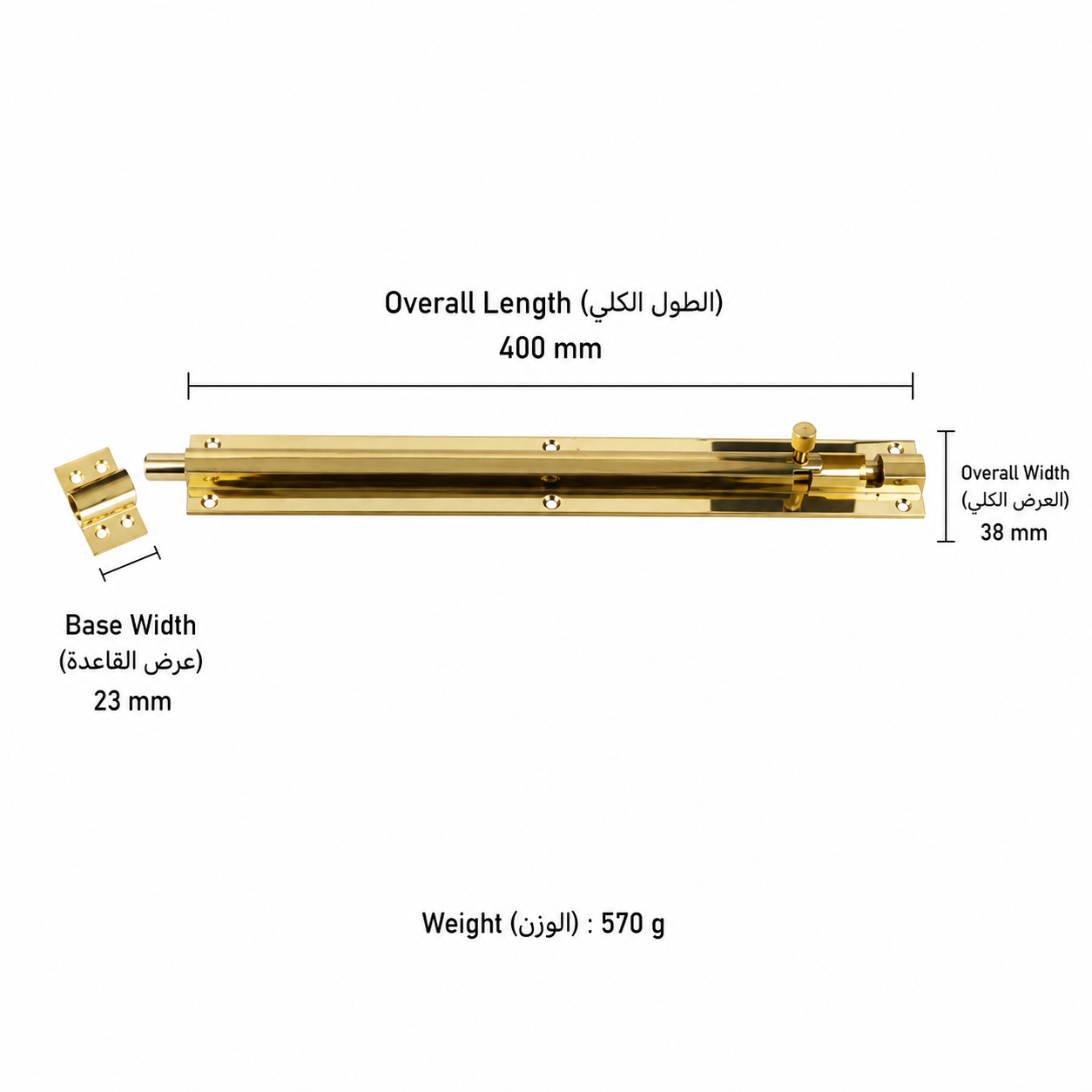 Bolts & Hinges T1302 in Solid brass for doors and furniture hardware, product number T1302, T1302 - Natural brass - 400mm