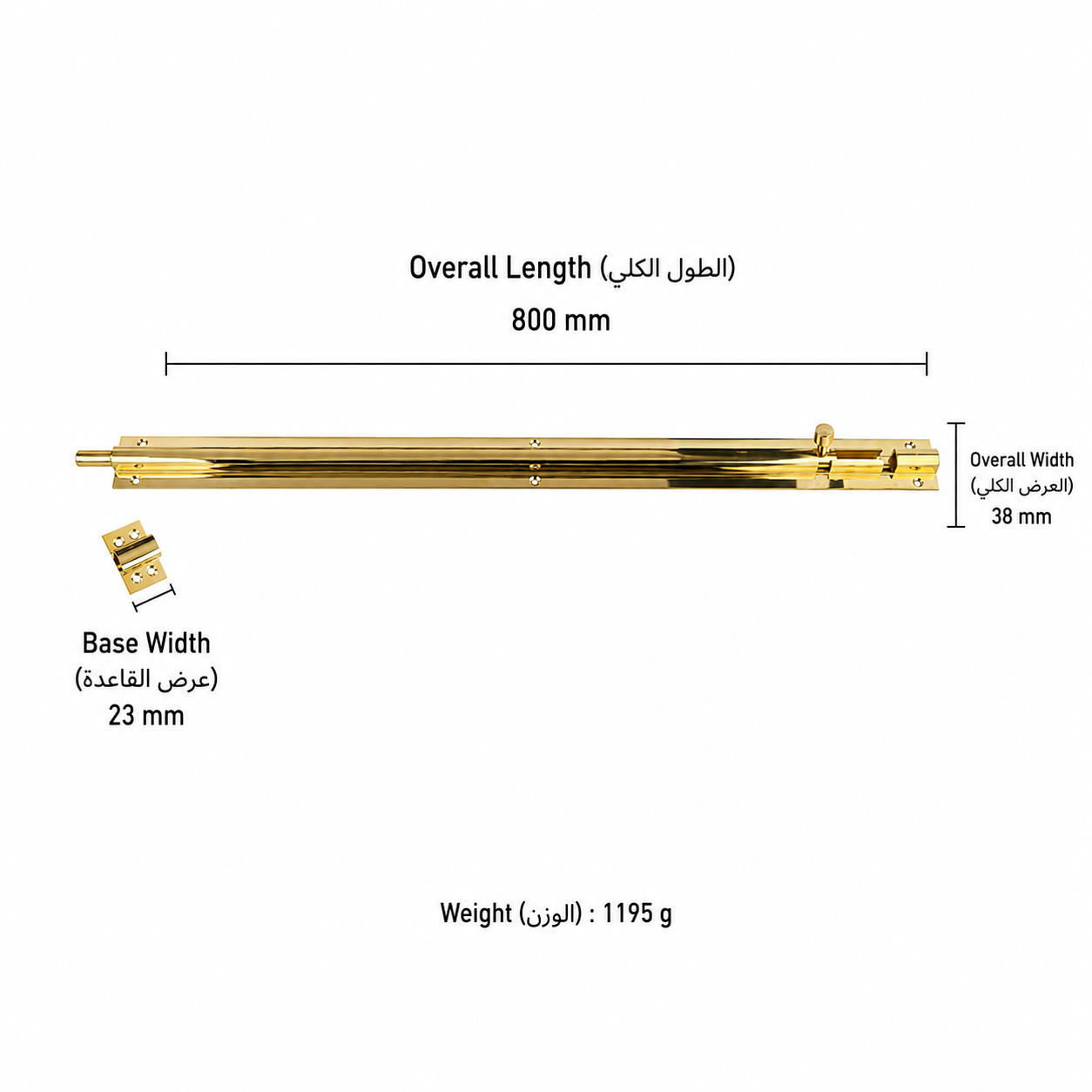 Bolts & Hinges T1302 in Solid brass for doors and furniture hardware, product number T1302, T1302 - Natural brass - 800mm