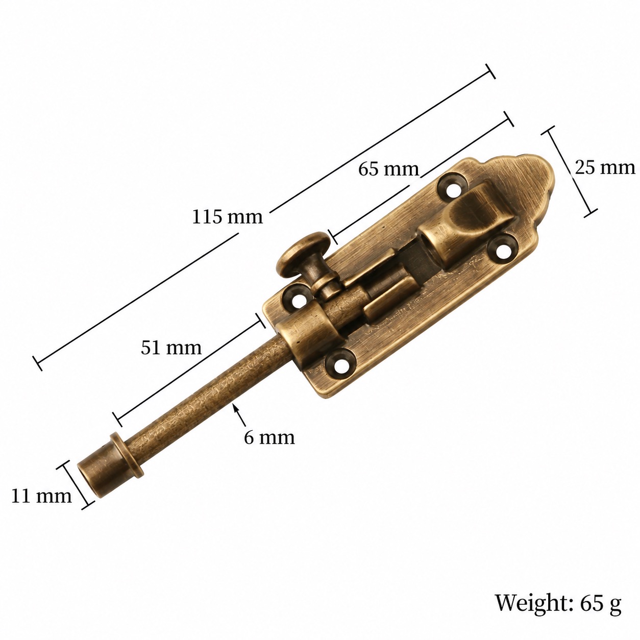 Bolts & Hinges T1309C in Solid brass for doors and furniture hardware, product number T1309C, T1309C - Antique bronze SKU variantStyle - 115mm