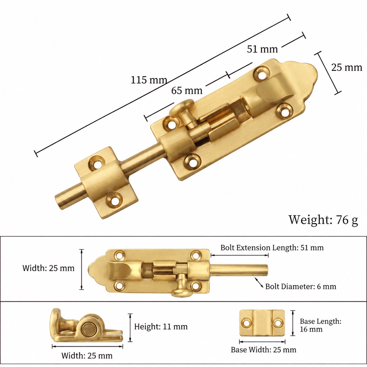 Bolts & Hinges T1309C in Solid brass for doors and furniture hardware, product number T1309C, T1309C - Matte SKU variantStyle - 115mm