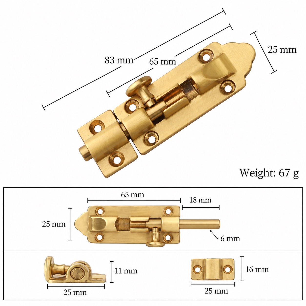 Bolts & Hinges T1309C in Solid brass for doors and furniture hardware, product number T1309C, T1309C - Matte SKU variantStyle - 83mm