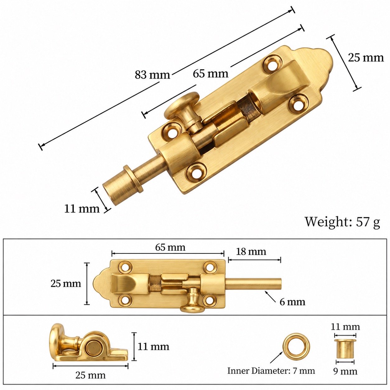 Bolts & Hinges T1309C in Solid brass for doors and furniture hardware, product number T1309C, T1309C - Matte SKU variantStyle - 83mm