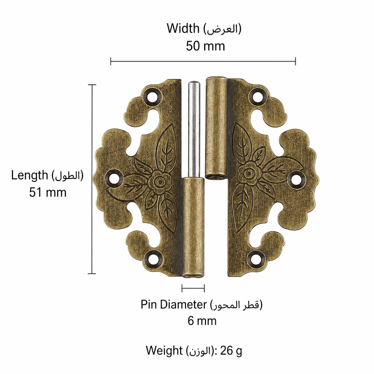 Bolts & Hinges T3512 in Solid brass for doors and furniture hardware, product number T3512, T3512 - Antique bronze Left side - 51mm