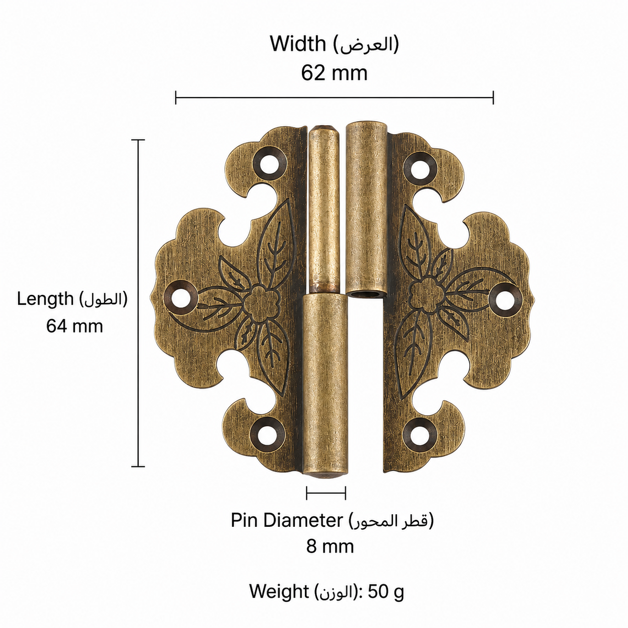 Bolts & Hinges T3512 in Solid brass for doors and furniture hardware, product number T3512, T3512 - Antique bronze Left side - 64mm
