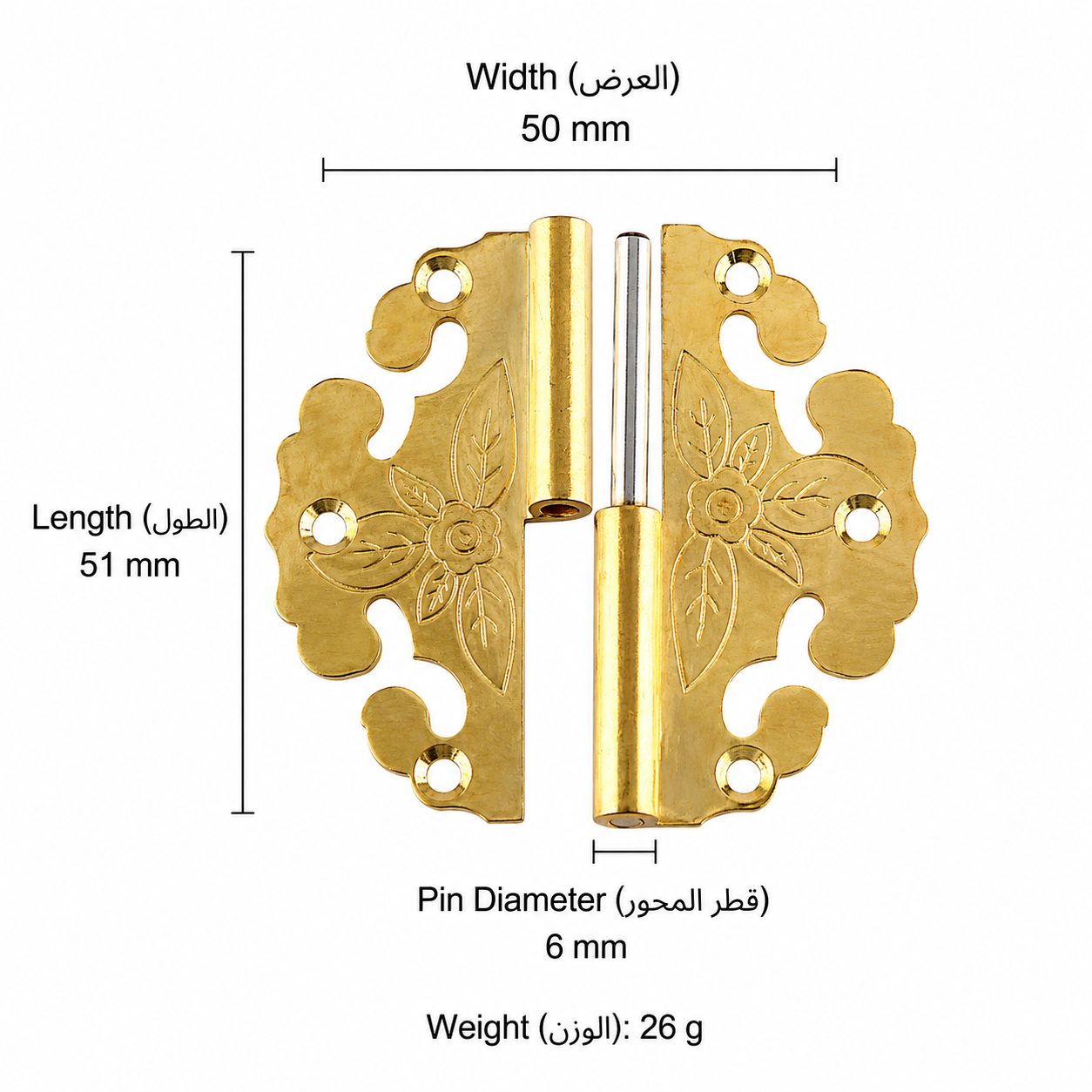 Bolts & Hinges T3512 in Solid brass for doors and furniture hardware, product number T3512, T3512 - Polished brass Right side - 51mm