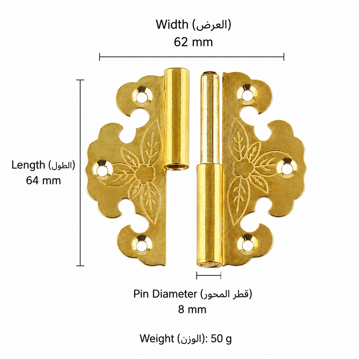 Bolts & Hinges T3512 in Solid brass for doors and furniture hardware, product number T3512, T3512 - Polished brass Right side - 64mm