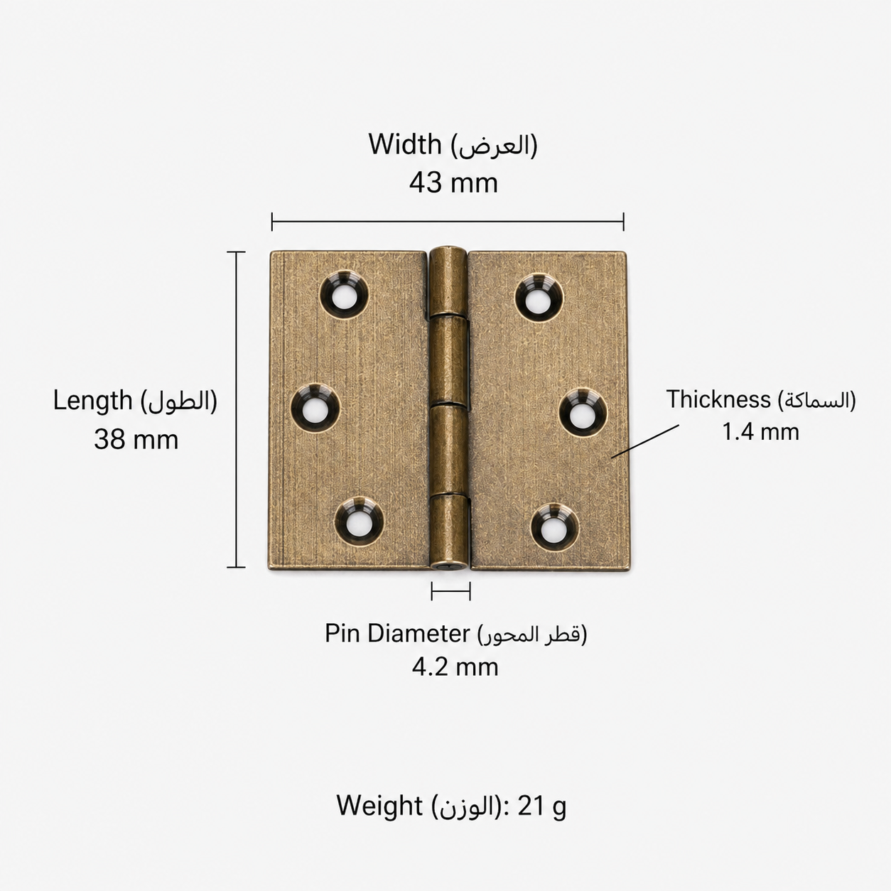Bolts & Hinges T3602&T3606 in Solid brass for doors and furniture hardware, product number T3602&T3606, T3602 - Antique bronze - 38mm（Width 43mm）