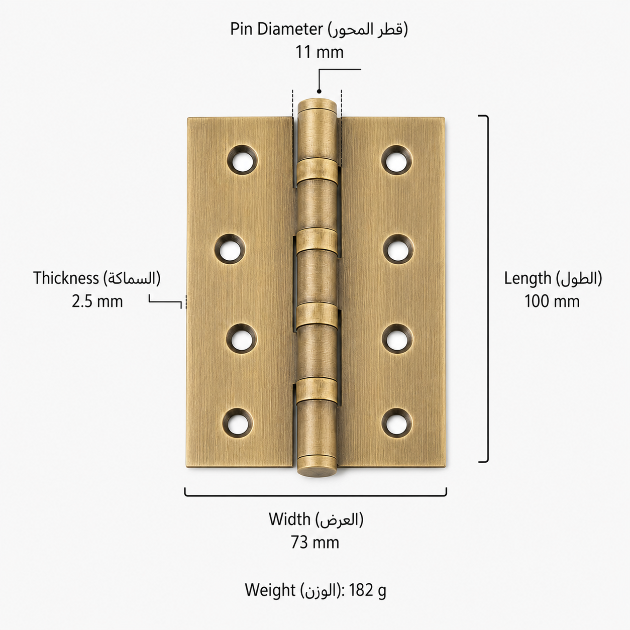 Bolts & Hinges T3608 in Solid brass for doors and furniture hardware, product number T3608, T3608 - Antique bronze - Length 100mmThickness 2.5mm