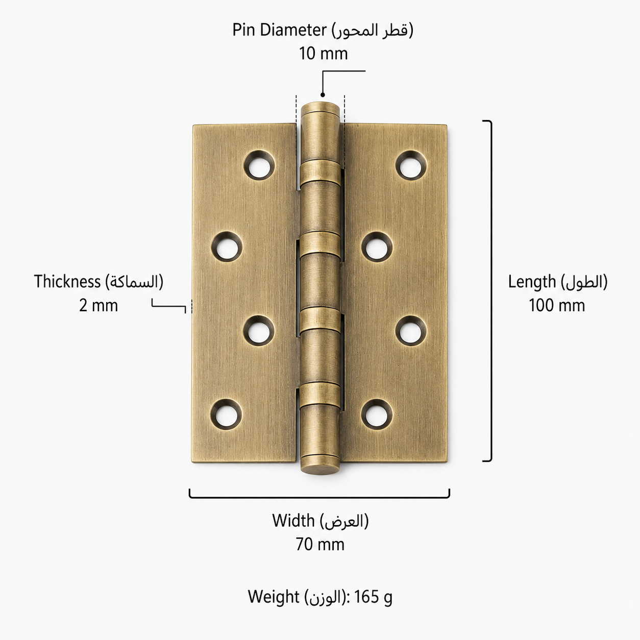 Bolts & Hinges T3608 in Solid brass for doors and furniture hardware, product number T3608, T3608 - Antique bronze - Length 100mmThickness 2mm