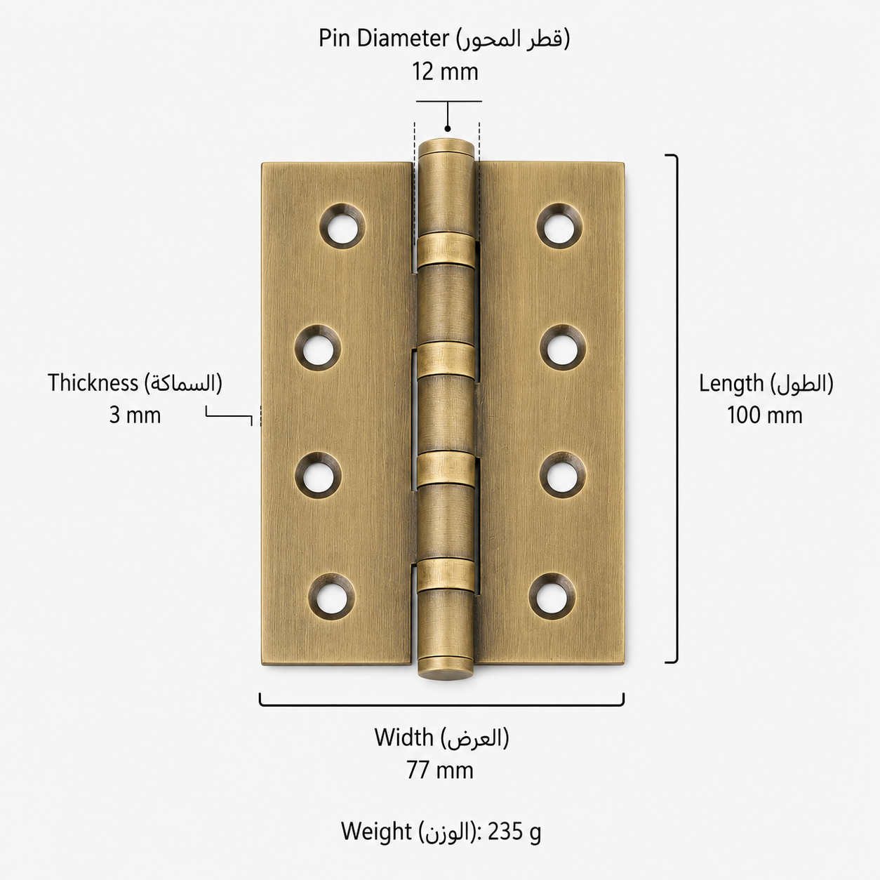 Bolts & Hinges T3608 in Solid brass for doors and furniture hardware, product number T3608, T3608 - Antique bronze - Length 100mmThickness 3mm