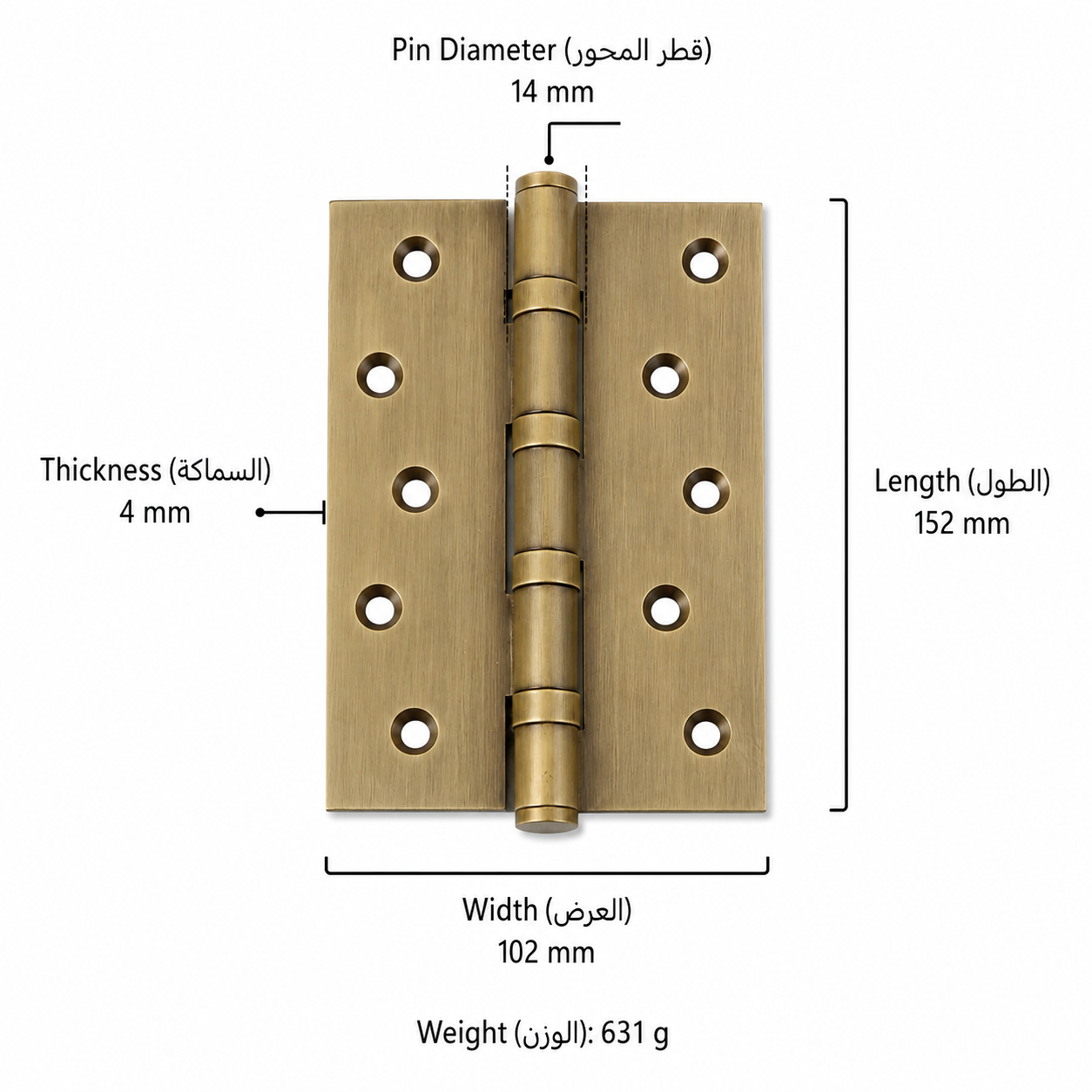 Bolts & Hinges T3608 in Solid brass for doors and furniture hardware, product number T3608, T3608 - Antique bronze - Length 152mmThickness 4mm