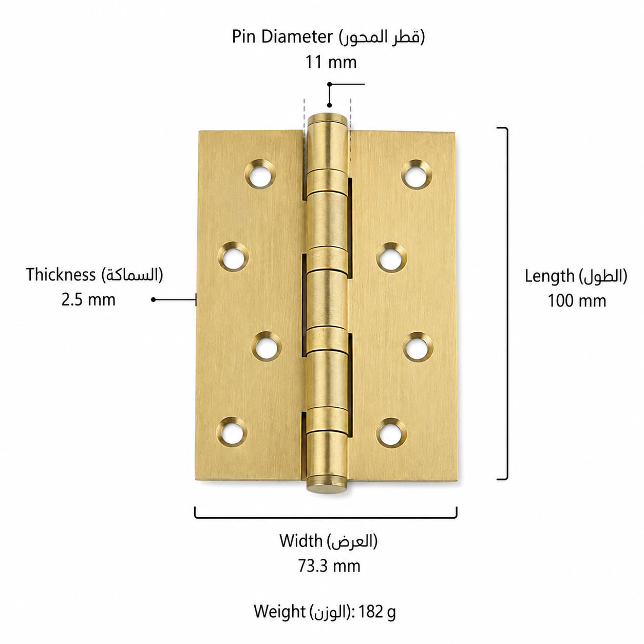 Bolts & Hinges T3608 in Solid brass for doors and furniture hardware, product number T3608, T3608 - Matte brushed - Length 100mmThickness 2.5mm