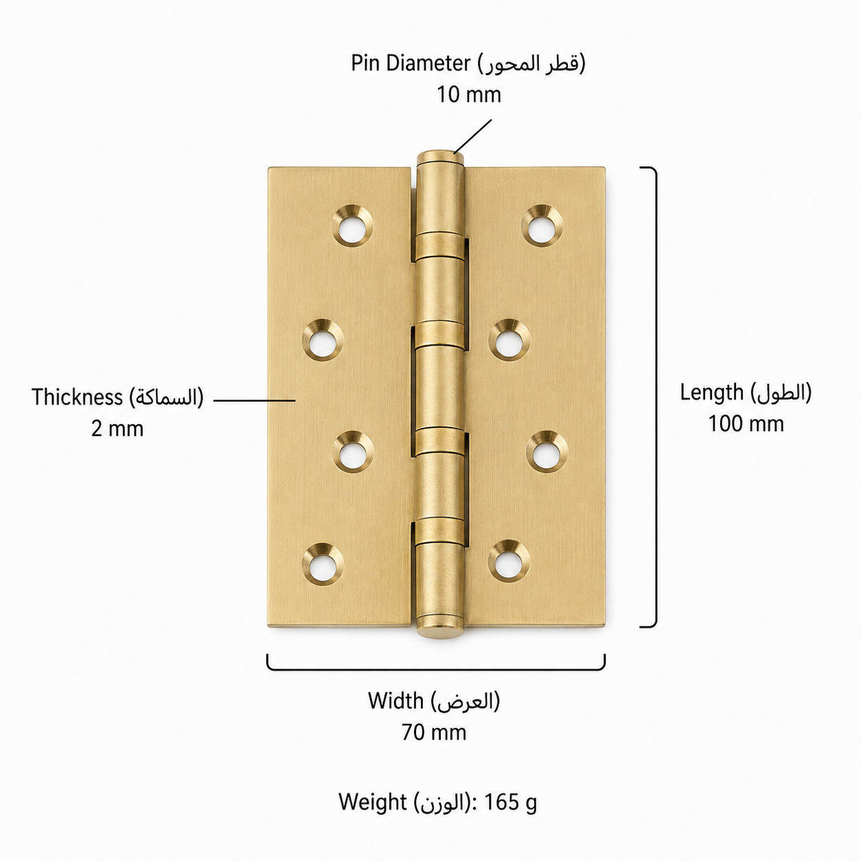 Bolts & Hinges T3608 in Solid brass for doors and furniture hardware, product number T3608, T3608 - Matte brushed - Length 100mmThickness 2mm