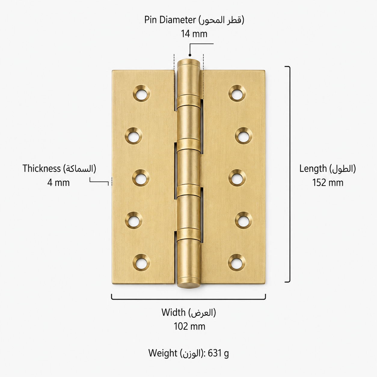 Bolts & Hinges T3608 in Solid brass for doors and furniture hardware, product number T3608, T3608 - Matte brushed - Length 152mmThickness 4mm