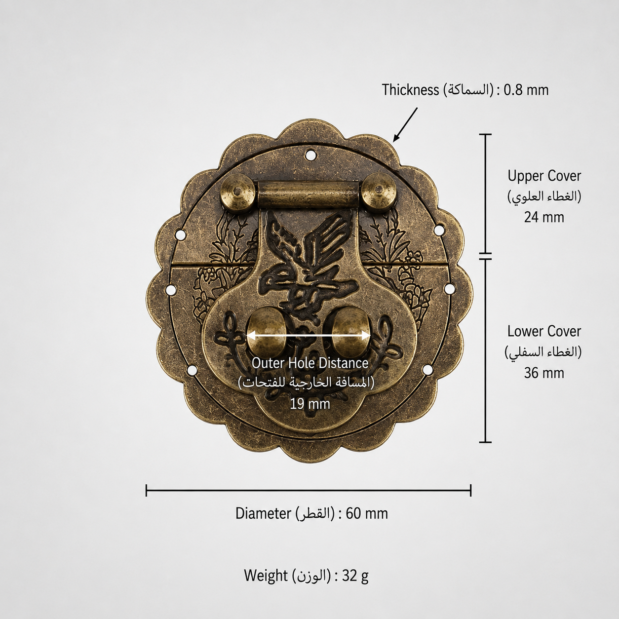 Bolts & Hinges T3805 in Solid brass for doors and furniture hardware, product number T3805, T3805 - Antique bronze - 60mm