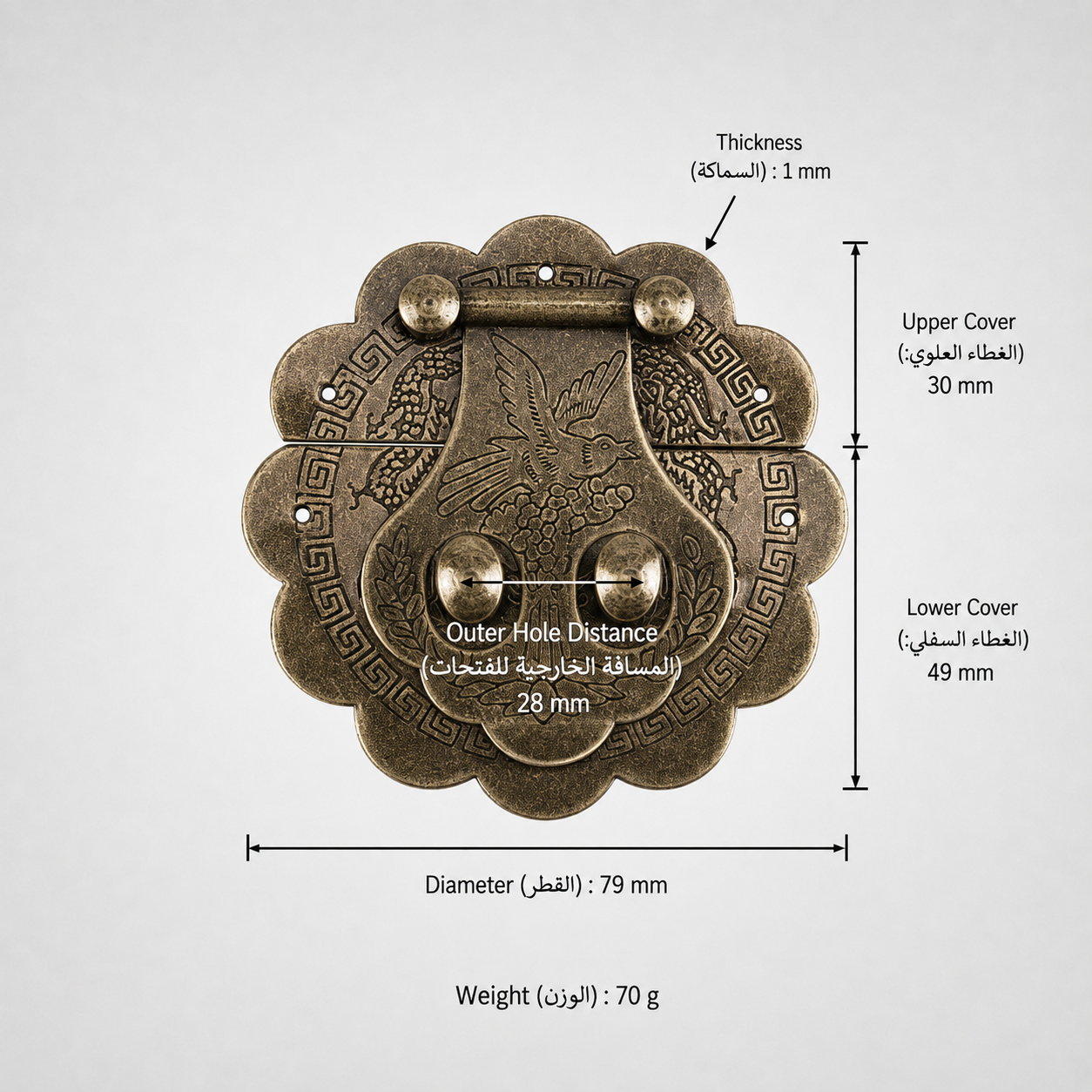 Bolts & Hinges T3805 in Solid brass for doors and furniture hardware, product number T3805, T3805 - Antique bronze - 79mm