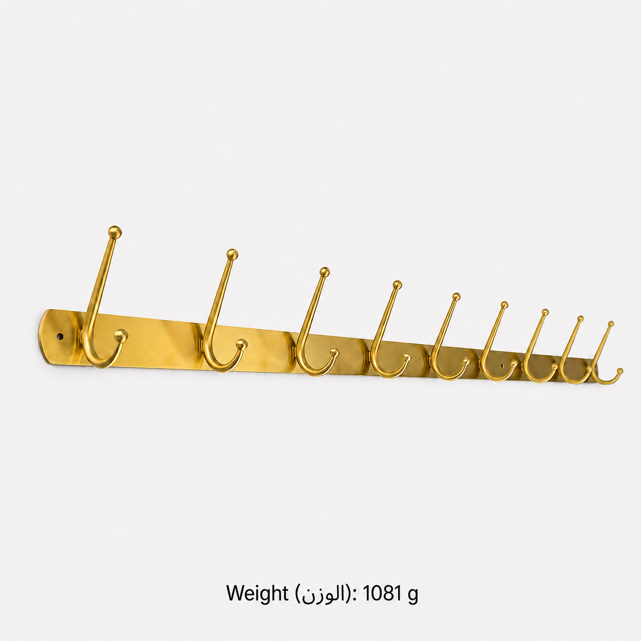 Hooks & Wall Mounts T1607 in Solid brass for wall-mounted storage and utility areas, product number T1607, T1607 - Nine - hook Brass